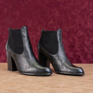 Stuart Weitzman Women Slip-on Black Leather Dress Stretch Ankle Boots sz 9